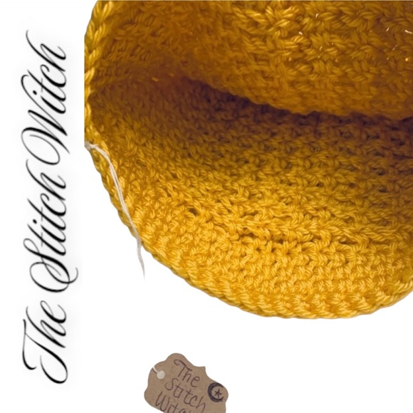 🔥SOLD🔥 Crochet Mustard Yellow Messy Bun Ponytail Beanie - Picture 9 of 14